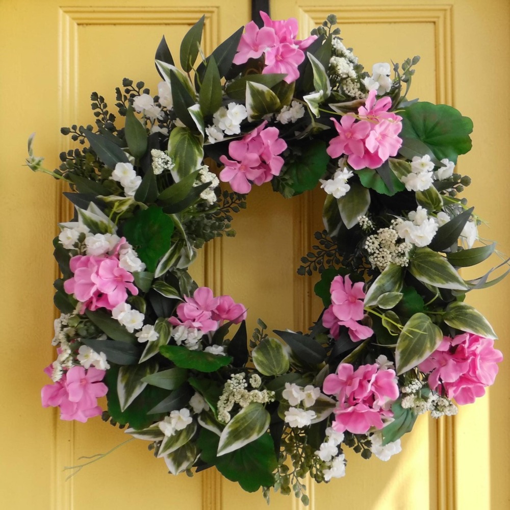Handmade Geranium and whites Wreath for Front Door Spring Summer Gift‎